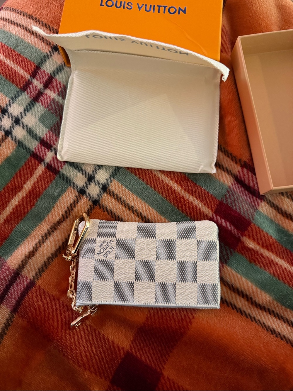 Louis Vuitton Damier Azur Key Pouch Wallet - White/Light Blue with Gold Hardware